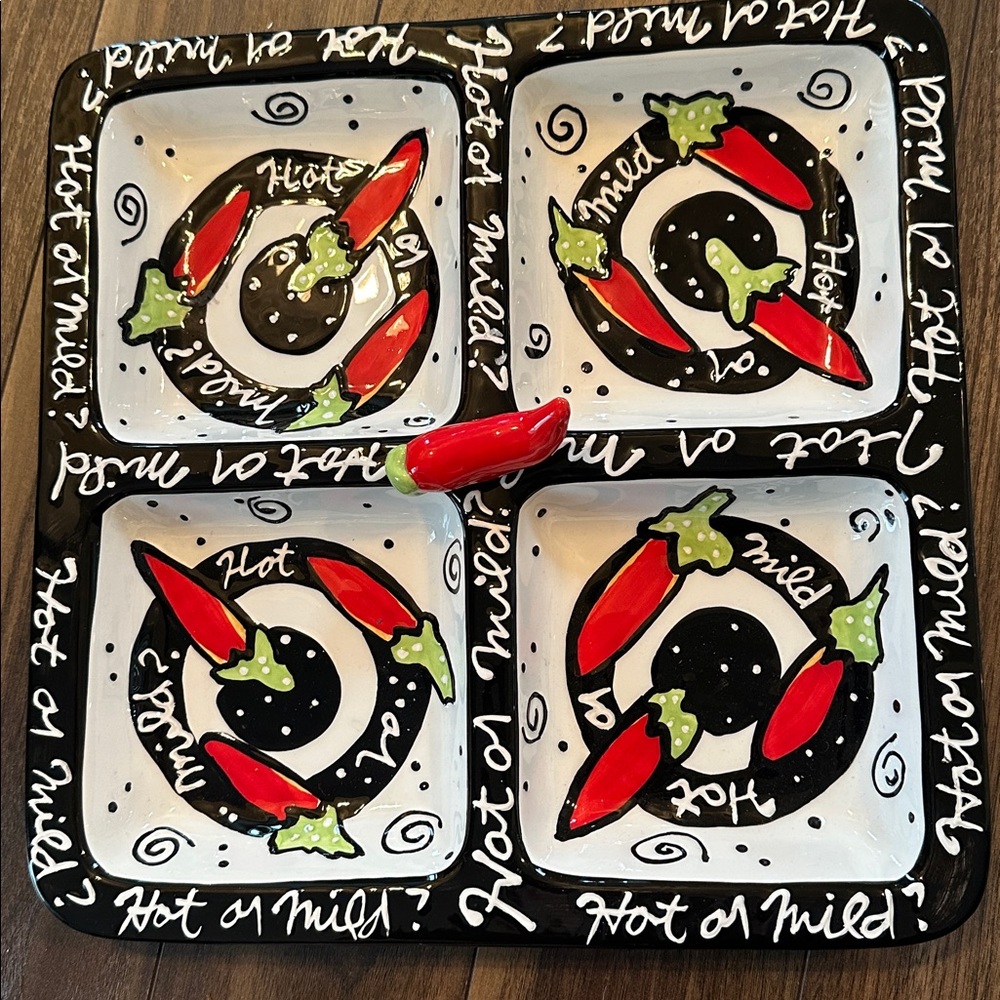 Unique Chili Peppers Mexican Hot Mild Salsa chips Serving‎ Platter 13” Square